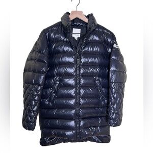 DIESEL Down Puffer Jacket Girl’s‎ Sz 14 Black Shiny Quilted Sleeves Logo Patch
